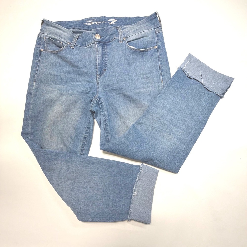 Seven7‎ Jeans Women's 14W Slim Straight Blue Raw Hem Cropped Denim Stretch